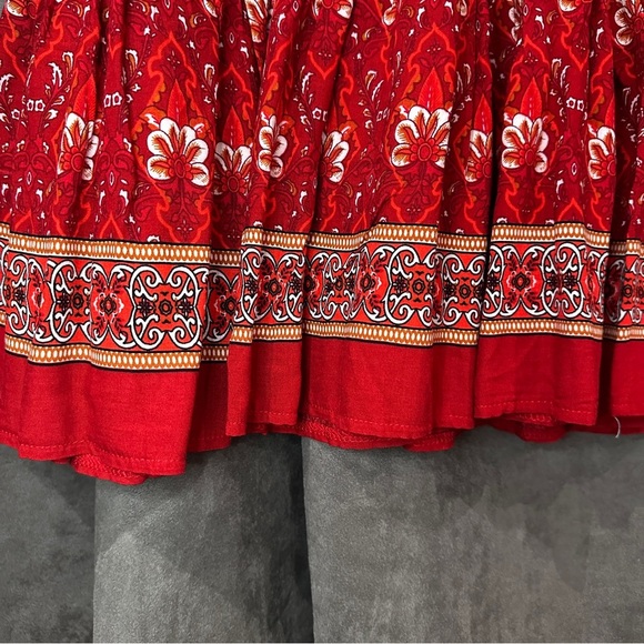 Boho Wrap Dress Red Floral V-Neck Flutter Sleeve Ruffle Hem Cottagecore S FLOWY - Picture 11 of 13